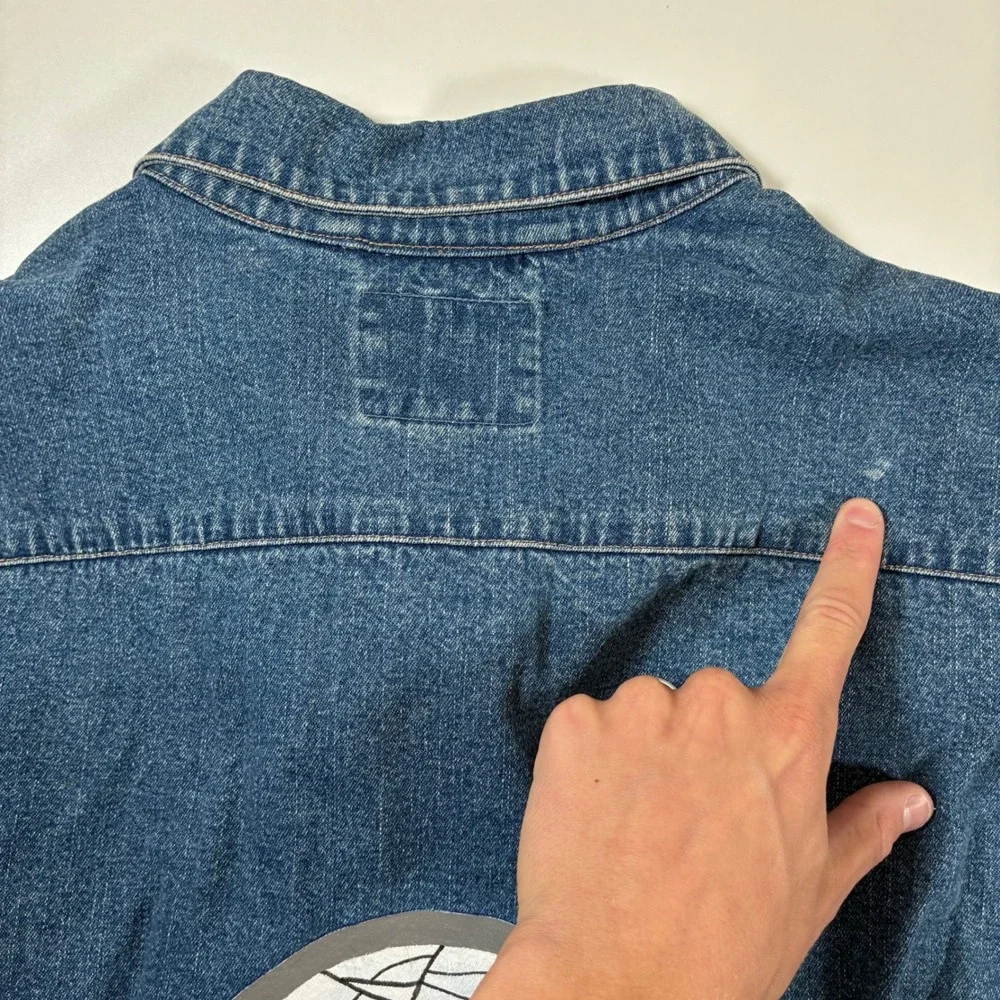 Vintage 1997 Levi's Denim Jacket XL Blue Full Zip Acid Graphic Back Patch Chore